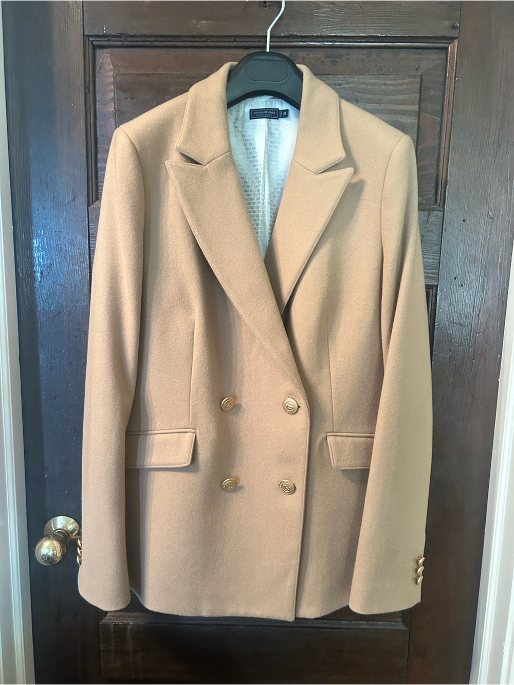 Vineyard Vibes Women’s Camel Double-Breasted Wool Blazer Coat